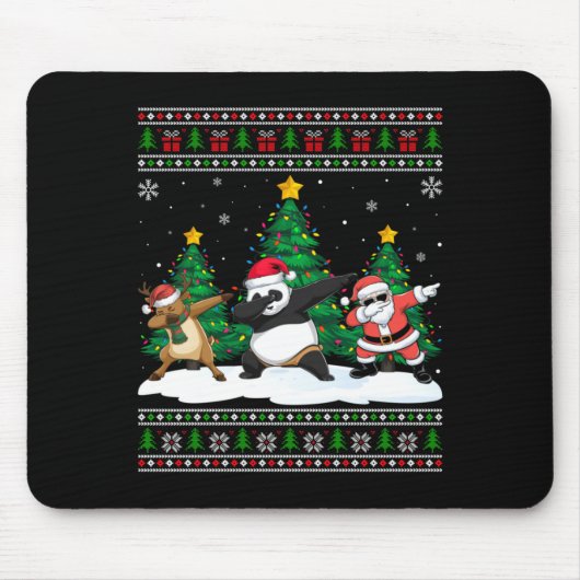 Dabbing Santa Reindeer Panda Tree Lights Ugly Xmas Mousepad (Vorne)