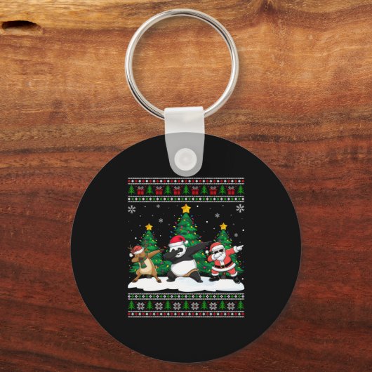 Dabbing Santa Reindeer Panda Tree Lights Ugly Xmas Schlüsselanhänger (Vorderseite)