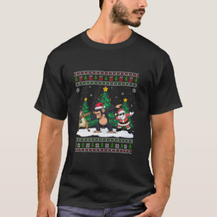 Dabbing Santa Reindeer Schimpanzee Tree Lights Ugl T-Shirt