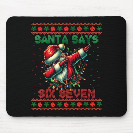 Dabbing Santa Says Six Seven 67 Meme Ugly Christma Mousepad (Vorne)