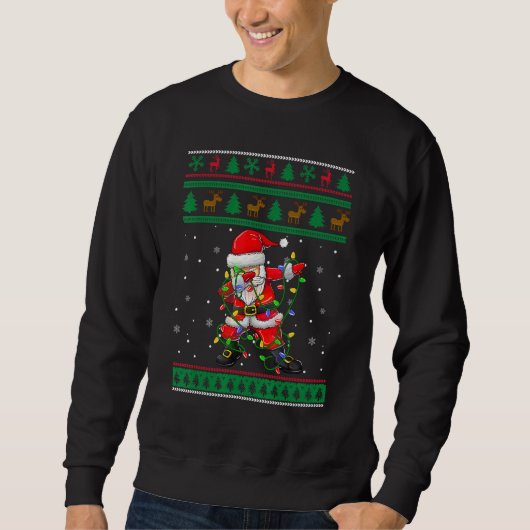 Dabbing Santa Ugly Christmas Sweater Tree Lights Sweatshirt (Vorderseite)