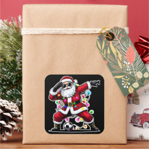 Dabbing Santa Weihnachtslichter Fußball Quadratischer Aufkleber