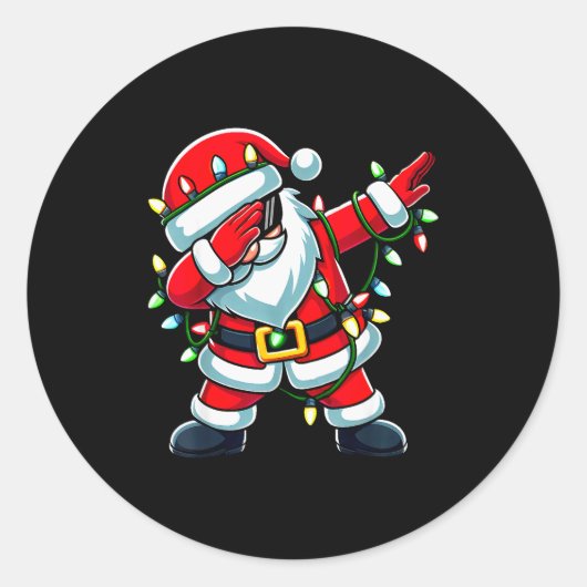 Dabbing Santa Xmas Lights Funny Christmas Men Wome Runder Aufkleber (Vorderseite)