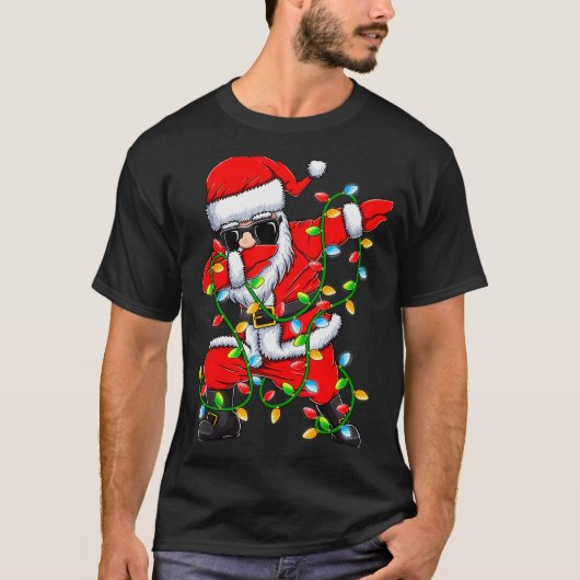 Dabbing Santa Xmas Lights Girls Boys Kids Christma T-Shirt (Vorderseite)