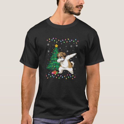 Dabbing Shih Tzu Dog Xmas Tree Lights Ugly Christm T-Shirt (Vorderseite)