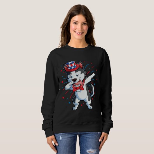 Dabbing Siberian Husky 4th of July Boys Kids Ameri Sweatshirt (Vorne ganz)