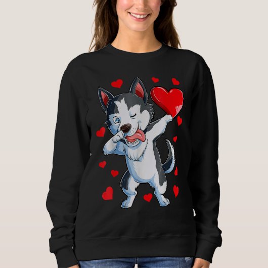 Dabbing Siberian Husky Heart Valentinstag Boys L Sweatshirt (Vorderseite)
