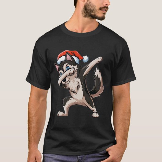 Dabbing Siberian Husky Weihnachtsmannmütze Christm T-Shirt (Vorderseite)