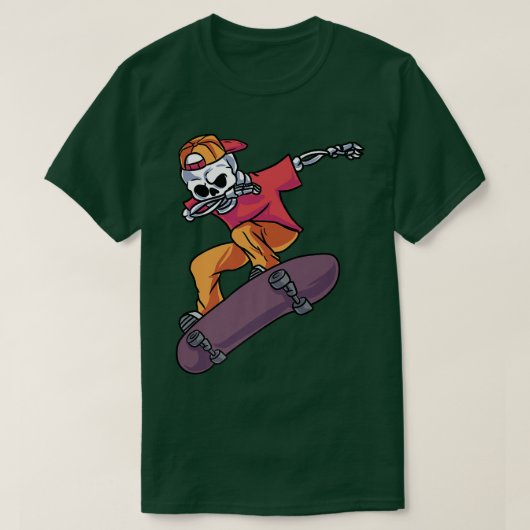 Dabbing Skater Skeleton Skateboard Longboard Halfp T-Shirt (Design vorne)