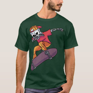 Dabbing Skater Skeleton Skateboard Longboard Halfp T-Shirt