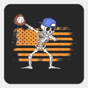 Dabbing Skeleton Baseball Funny Halloween Quadratischer Aufkleber