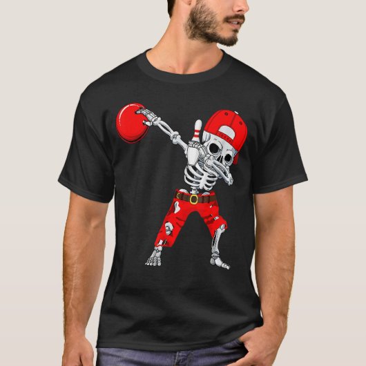 Dabbing Skeleton Bowling Ball Halloween Jungs Kind T-Shirt (Vorderseite)