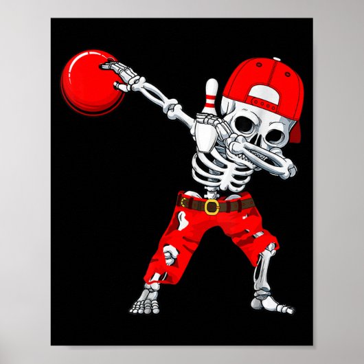 Dabbing Skeleton Bowling Fun Skull Halloween Costu Poster (Vorne)