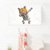 Dabbing Skeleton Corgi Niedlich Halloween Corgi Fu Banner (Insitu)