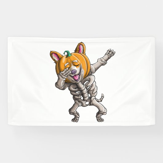 Dabbing Skeleton Corgi Niedlich Halloween Corgi Fu Banner (Horizontal)