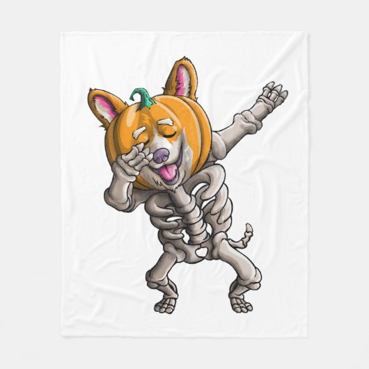 Dabbing Skeleton Corgi Niedlich Halloween Corgi Fu Fleecedecke (Vorderseite)