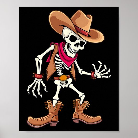 Dabbing Skeleton Cowboy Halloween Kostüm Kinder Ju Poster (Vorne)