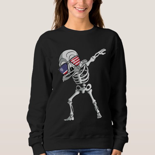 Dabbing Skeleton Dab Skeleton America Flag Sweatshirt (Vorderseite)