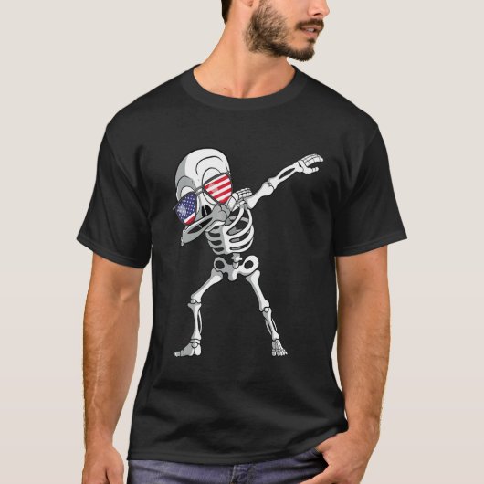Dabbing Skeleton Dab Skeleton America Flag T-Shirt (Vorderseite)