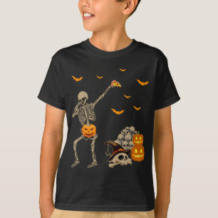 Dabbing Skeleton Eating Pizza Beängstigend Pumpkin T-Shirt
