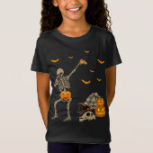 Dabbing Skeleton Eating Pizza Beängstigend Pumpkin T-Shirt (Vorderseite)