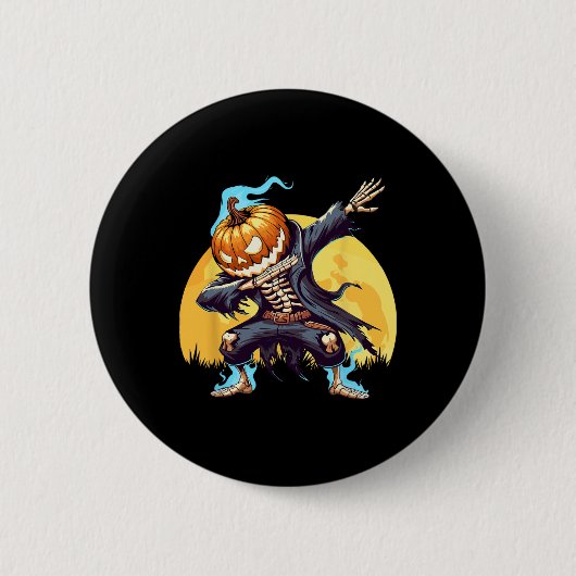 Dabbing Skeleton Headless Pumpkin Dab Dance Boys H Button (Vorderseite)
