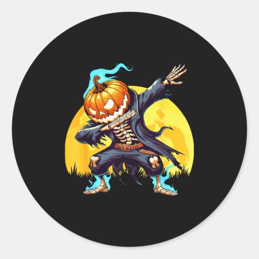 Dabbing Skeleton Headless Pumpkin Dab Dance Boys H Runder Aufkleber (Vorderseite)