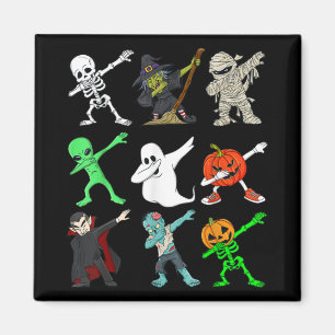 Dabbing Skeleton Hexe und Monster Halloween Magnet