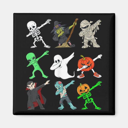 Dabbing Skeleton Hexe und Monster Halloween Magnet (Vorne)