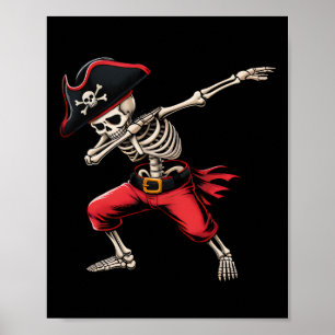 Dabbing Skeleton Pirate Boys Kids Funny Halloween Poster