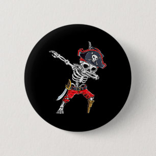 Dabbing Skeleton Pirate Funny Halloween Kinder Jol Button