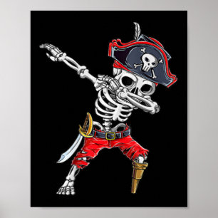 Dabbing Skeleton Pirate Funny Halloween Kinder Jol Poster