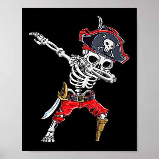 Dabbing Skeleton Pirate Funny Halloween Kinder Jol Poster (Vorne)