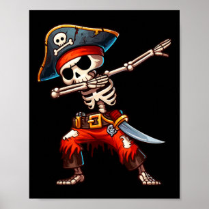 Dabbing Skeleton Pirate Halloween Kids Pirate Poster