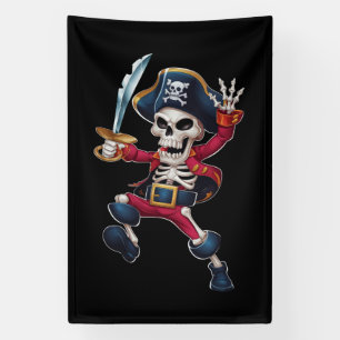 Dabbing Skeleton Pirate Halloween Kids Piratenflag Banner