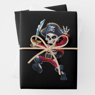 Dabbing Skeleton Pirate Halloween Kids Piratenflag Geschenkpapier Set