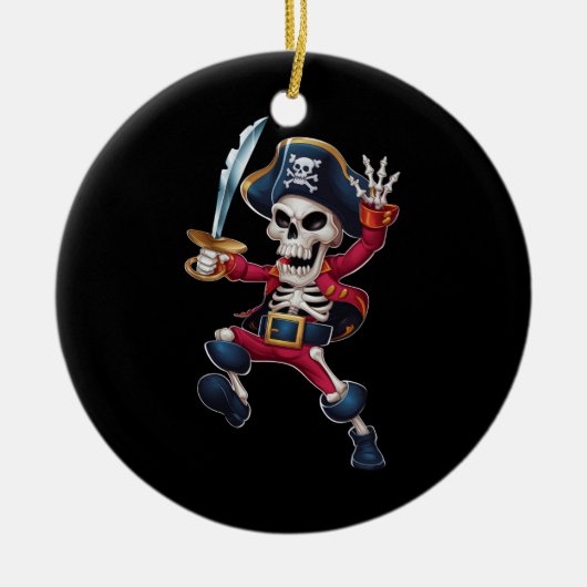 Dabbing Skeleton Pirate Halloween Kids Piratenflag Keramik Ornament (Vorne)