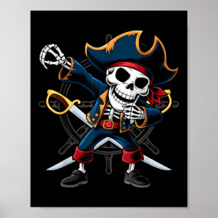 Dabbing Skeleton Pirate Halloween Kids Piratenflag Poster