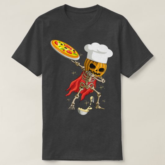 Dabbing Skeleton Pizza Koch Halloween Beängstigend T-Shirt (Design vorne)