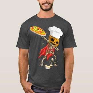 Dabbing Skeleton Pizza Koch Halloween Beängstigend T-Shirt