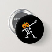 Dabbing Skeleton Pumpkin Head Fun Halloween Dab Button (Vorne & Hinten)