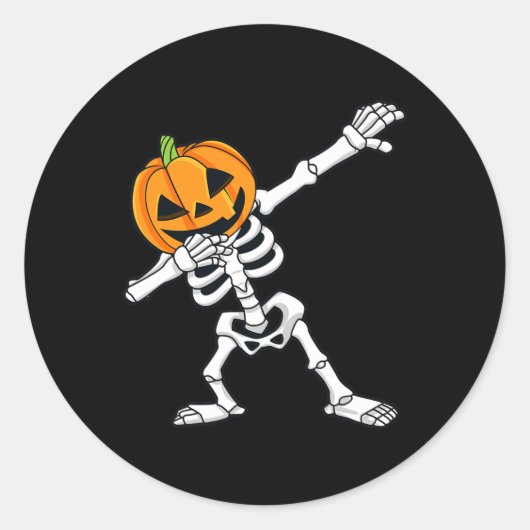 Dabbing Skeleton Pumpkin Head Fun Halloween Dab Runder Aufkleber (Vorderseite)