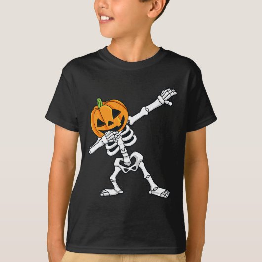 Dabbing Skeleton Pumpkin Head Fun Halloween Dab T-Shirt (Vorderseite)