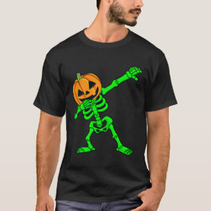 Dabbing Skeleton Pumpkin Head Halloween Dab T-Shirt