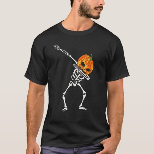 Dabbing Skeleton Pumpkin Head Halloween Tanz S T-Shirt (Vorderseite)