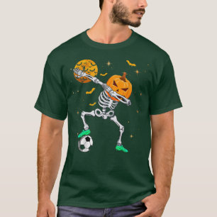 Dabbing Skeleton Pumpkin Soccer Halloween Boys Gir T-Shirt