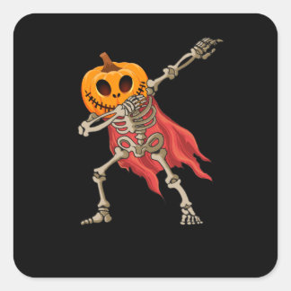Dabbing Skeleton Scary Pumpkin Dab Halloween Quadratischer Aufkleber