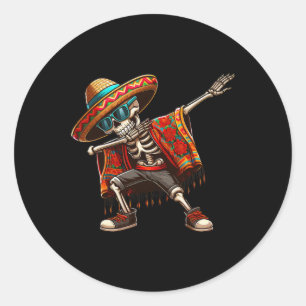 Dabbing Skeleton Sombrero Poncho Cinco De Mayo Mex Runder Aufkleber