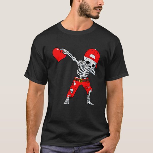 Dabbing Skeleton With Heart Love Valentine's Day B T-Shirt (Vorderseite)