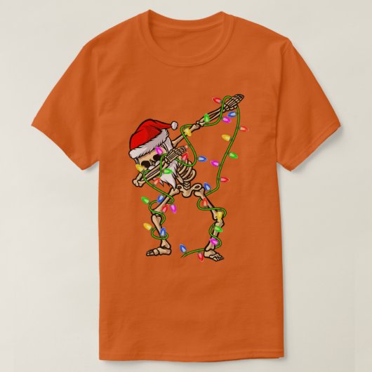 Dabbing Skeleton Xmas Lights Funny Santa Skelett T-Shirt (Design vorne)